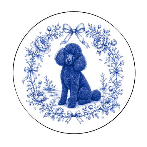 Black Poodle Toile - Circle Sticker by Lilly Rose