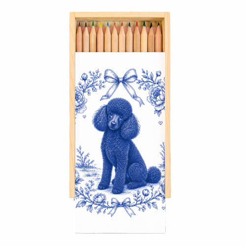 Black Poodle Toile - Coloured Pencils with Box by Lilly Rose