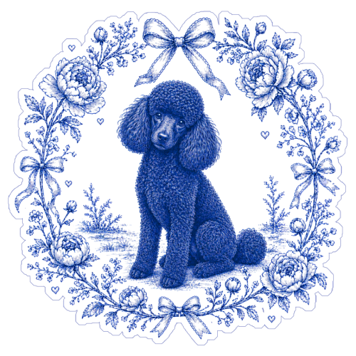 Black Poodle Toile - Die Cut Sticker by Lilly Rose