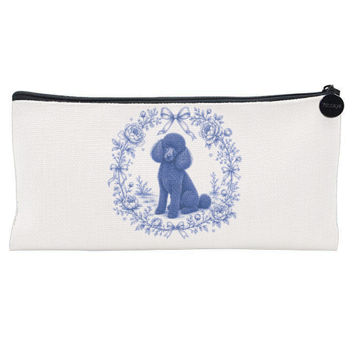 Black Poodle Toile - flat pencil case by Lilly Rose