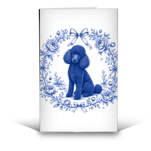 Black Poodle Toile - funny greeting card by Lilly Rose