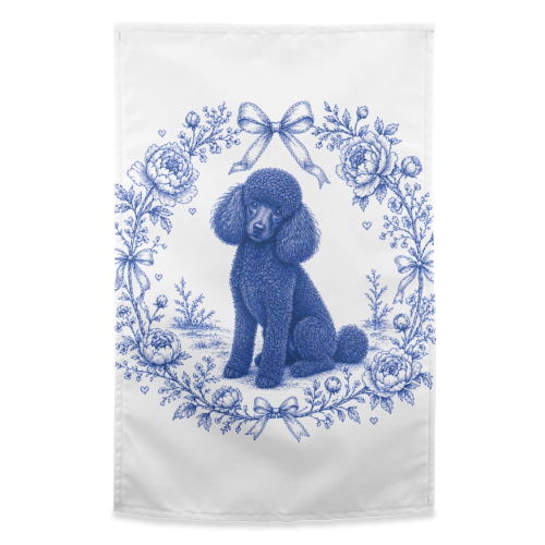Black Poodle Toile - funny tea towel by Lilly Rose