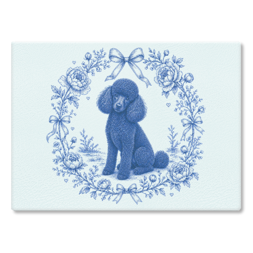 Black Poodle Toile - glass chopping board by Lilly Rose