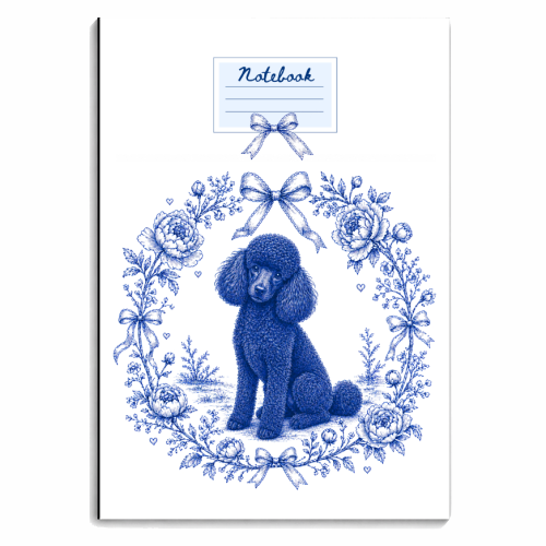Black Poodle Toile - personalised A4, A5, A6 notebook by Lilly Rose