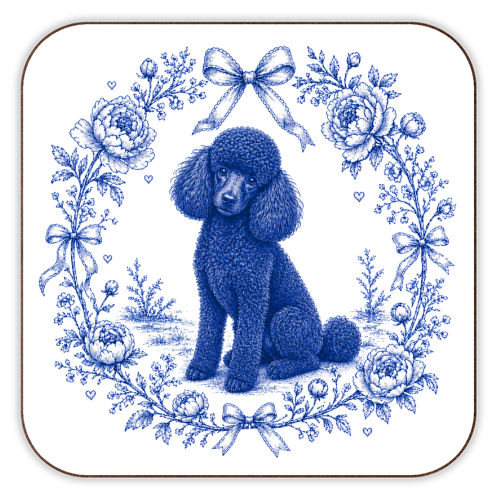 Black Poodle Toile - personalised beer coaster by Lilly Rose