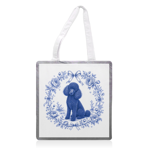 Black Poodle Toile - printed canvas tote bag by Lilly Rose