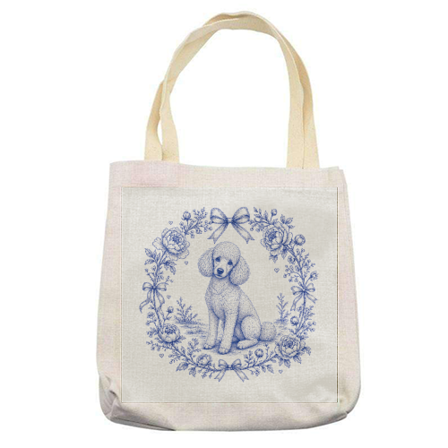 Poodle Toile - printed canvas tote bag by Lilly Rose