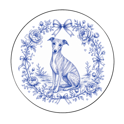 Whippet Toile - Circle Sticker by Lilly Rose