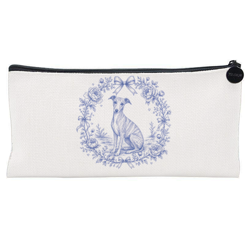 Whippet Toile - flat pencil case by Lilly Rose