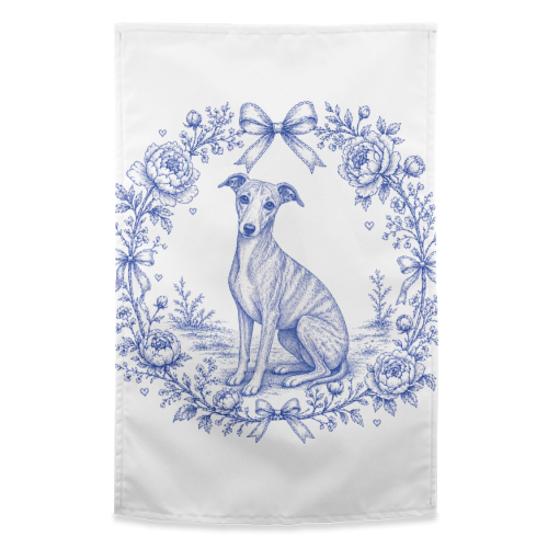 Whippet Toile - funny tea towel by Lilly Rose