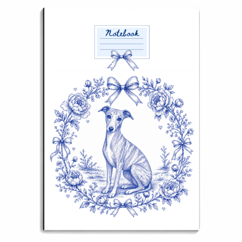 Whippet Toile - personalised A4, A5, A6 notebook by Lilly Rose