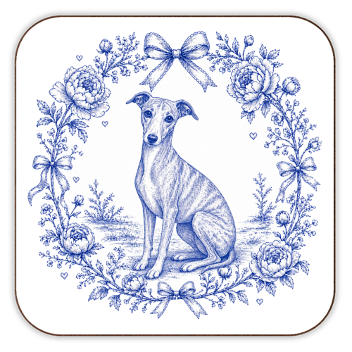 Whippet Toile - personalised beer coaster by Lilly Rose