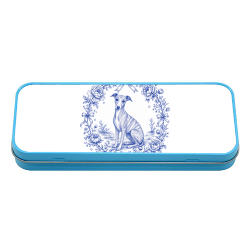 Whippet Toile - tin pencil case by Lilly Rose