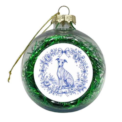 Whippet Toile - xmas bauble by Lilly Rose