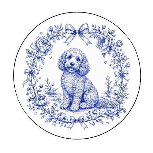 Cockapoo Toile - Circle Sticker by Lilly Rose