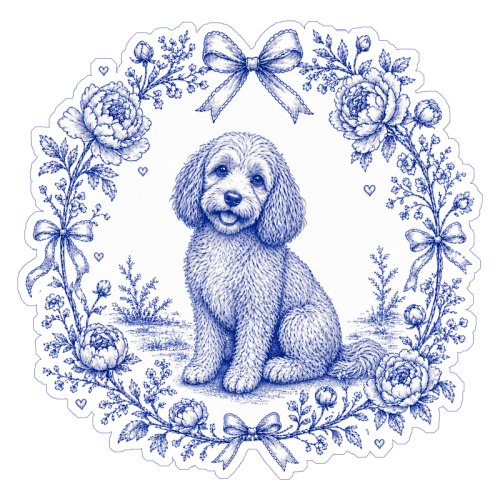 Cockapoo Toile - Die Cut Sticker by Lilly Rose