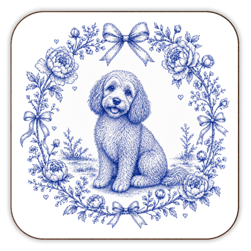 Cockapoo Toile - personalised beer coaster by Lilly Rose