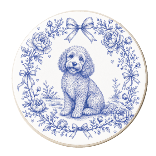 Cockapoo Toile - personalised beer coaster by Lilly Rose