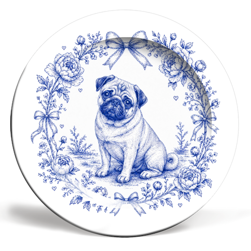 Pug Toile - ceramic dinner plate by Lilly Rose