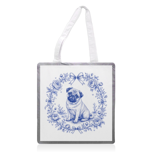 Pug Toile - printed canvas tote bag by Lilly Rose