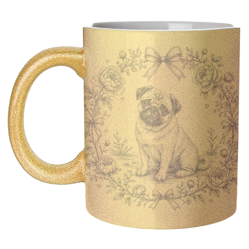 Pug Toile - unique mug by Lilly Rose