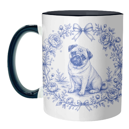 Pug Toile - unique mug by Lilly Rose