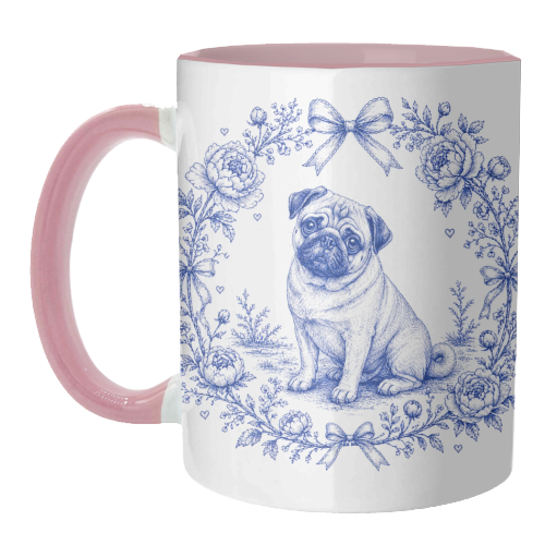 Pug Toile - unique mug by Lilly Rose