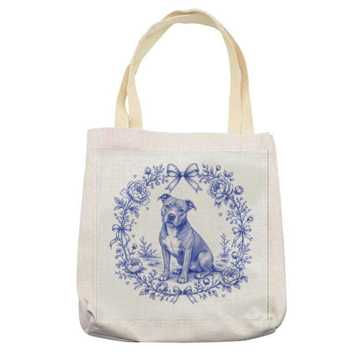 Pit Bull Toile - printed canvas tote bag by Lilly Rose