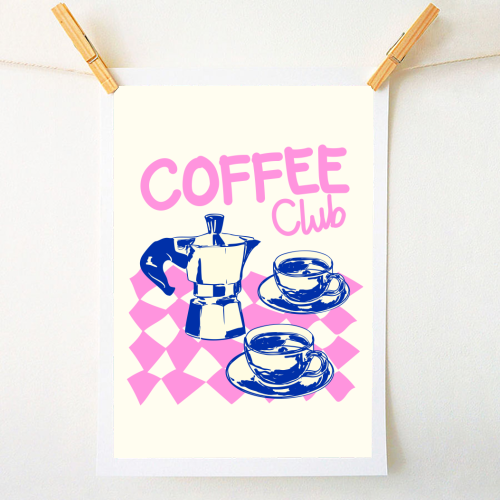 Retro Pink Coffee Club Vintage Cafe Aesthetic - A1 - A4 art print by EZbie