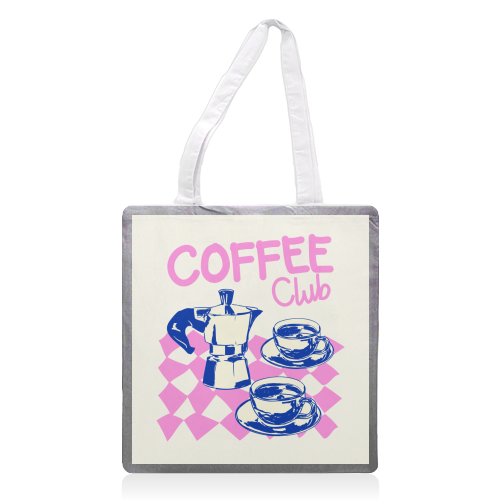 Retro Pink Coffee Club Vintage Cafe Aesthetic - printed canvas tote bag by EZbie