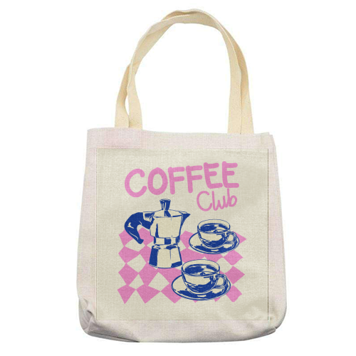 Retro Pink Coffee Club Vintage Cafe Aesthetic - printed canvas tote bag by EZbie