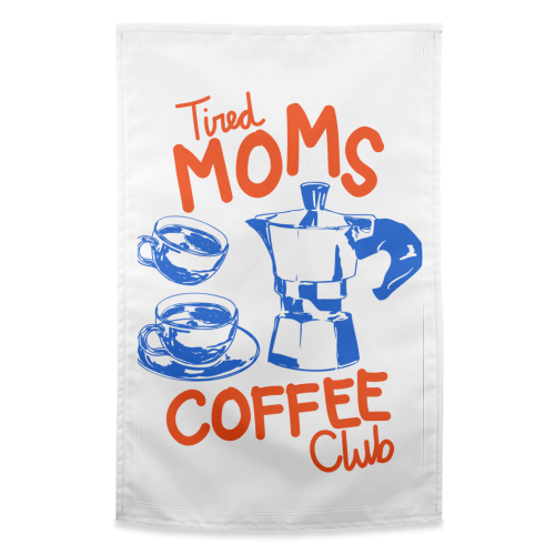 Tired Moms Coffee Club Doodle Illustration Retro Cozy - funny tea towel by EZbie