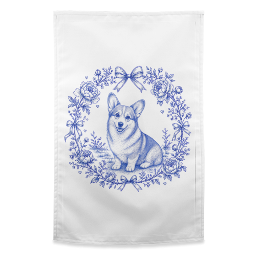 Corgi Toile - funny tea towel by Lilly Rose