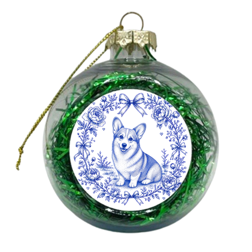 Corgi Toile - xmas bauble by Lilly Rose