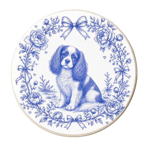 Cavalier King Charles Spaniel Toile - personalised beer coaster by Lilly Rose
