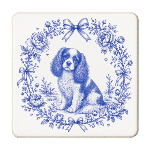 Cavalier King Charles Spaniel Toile - personalised beer coaster by Lilly Rose