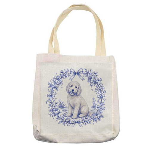 Labradoodle Toile - printed canvas tote bag by Lilly Rose