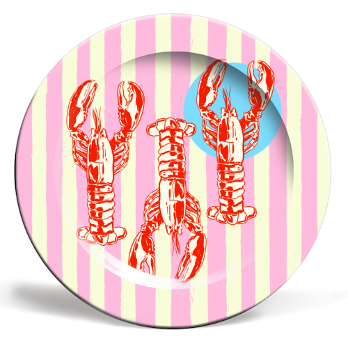 Trendy Lobster Sunset with Pink Stripes Coastal - ceramic dinner plate by EZbie