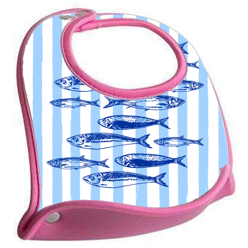 Coastal Blue Stripes Sardines Aesthetic - feeding bib by EZbie