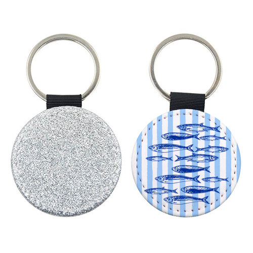 Coastal Blue Stripes Sardines Aesthetic - keyring by EZbie