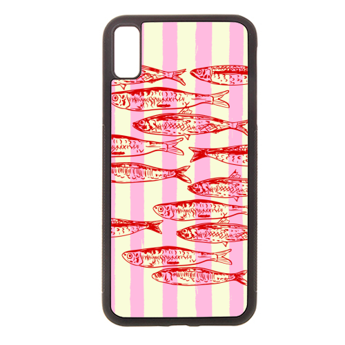 Trendy Pink Coastal Stripes Sardines Aesthetic Illustration - stylish phone case by EZbie