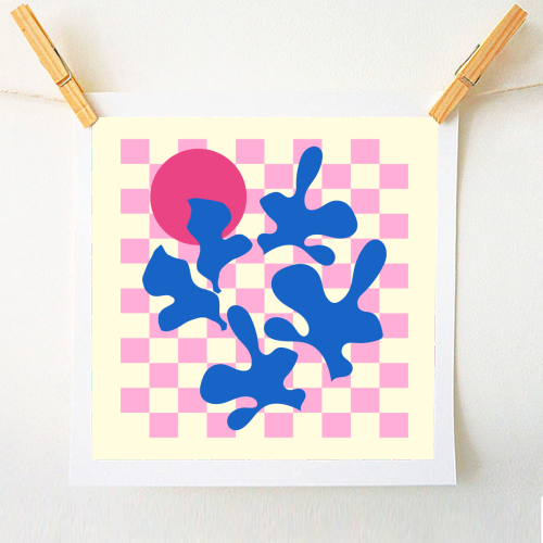 Abstract Pink Matisse Checkered Modern Illustration - A1 - A4 art print by AbstraBotanica by Ezbie