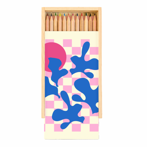 Abstract Pink Matisse Checkered Modern Illustration - Coloured Pencils with Box by AbstraBotanica by Ezbie