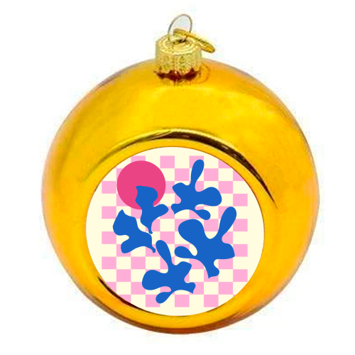 Abstract Pink Matisse Checkered Modern Illustration - colourful christmas bauble by AbstraBotanica by Ezbie