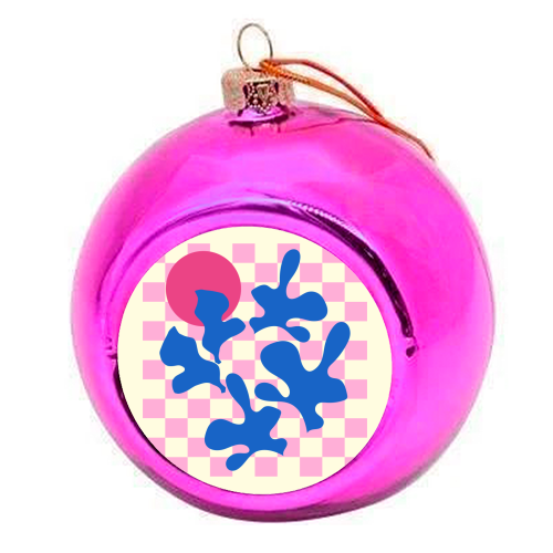Abstract Pink Matisse Checkered Modern Illustration - colourful christmas bauble by AbstraBotanica by Ezbie