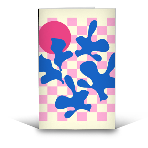 Abstract Pink Matisse Checkered Modern Illustration - funny greeting card by AbstraBotanica by Ezbie