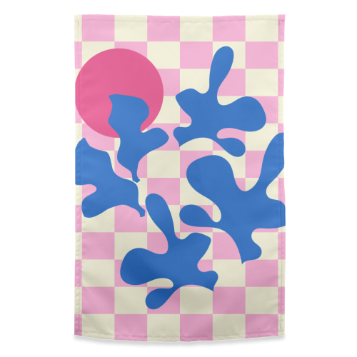Abstract Pink Matisse Checkered Modern Illustration - funny tea towel by AbstraBotanica by Ezbie