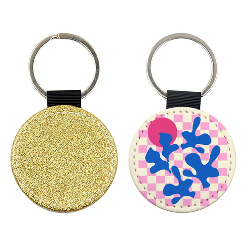 Abstract Pink Matisse Checkered Modern Illustration - keyring by AbstraBotanica by Ezbie