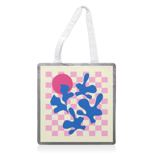 Abstract Pink Matisse Checkered Modern Illustration - printed canvas tote bag by AbstraBotanica by Ezbie