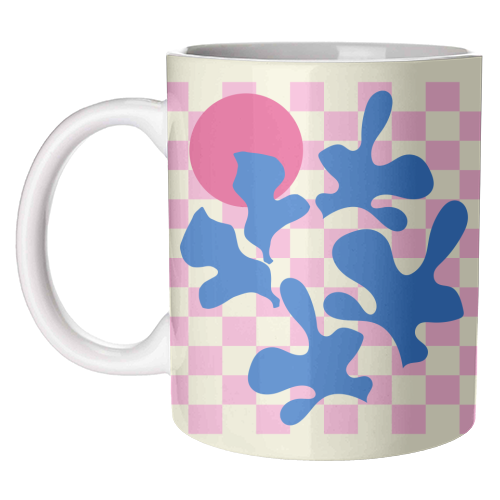 Abstract Pink Matisse Checkered Modern Illustration - unique mug by AbstraBotanica by Ezbie
